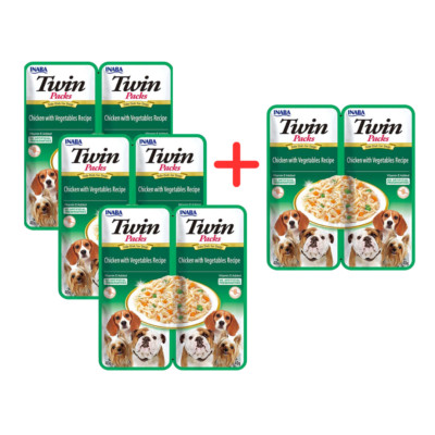 Inaba Twin Packs 4x80g Hundefutter mit Huhn und Gemüse in Hühnerbrühe