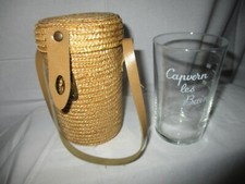 Ancien verre de cure thermale curiste doseur CAPVERN LES BAINS avec panier osier