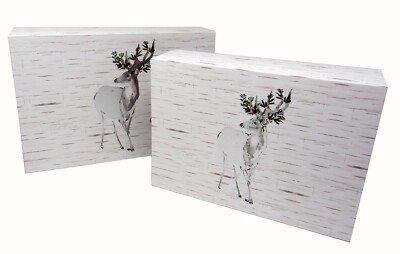 2 Lady Jayne Flip Top Boxes Christmas Tartan Silver Reindeer 32748 Punch Studio