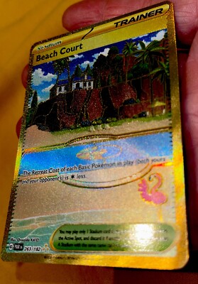 Beach Court - Secret Gold Hyper Rare -263/182 - Paradox Rift - Pokemon~VERY  MINT | eBay