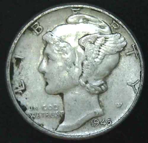 1945-P 10C Mercury Dime AU  90% Silver 23oth0609-1