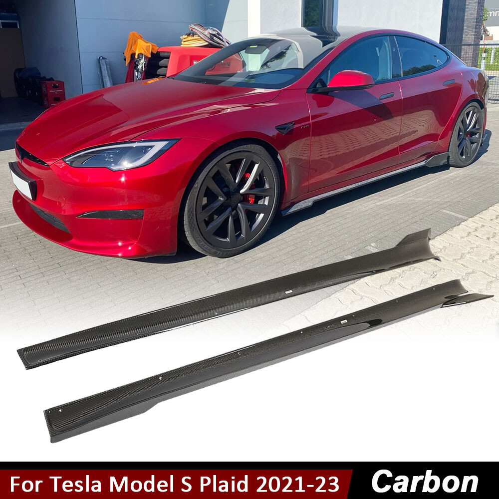 For Tesla Model S 2021-23 REAL CARBON Side Skirt Extension Lip Spoiler Splitters