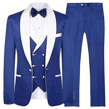 Men's Suit Navy Blue Groom Tuxedos White Shawl Lapel Men Suits 3 Piece