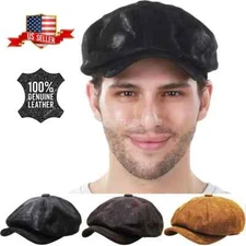 100% Genuine Leather Mens Ivy Hat Golf Driving Ascot Flat Cabbie Newsboy