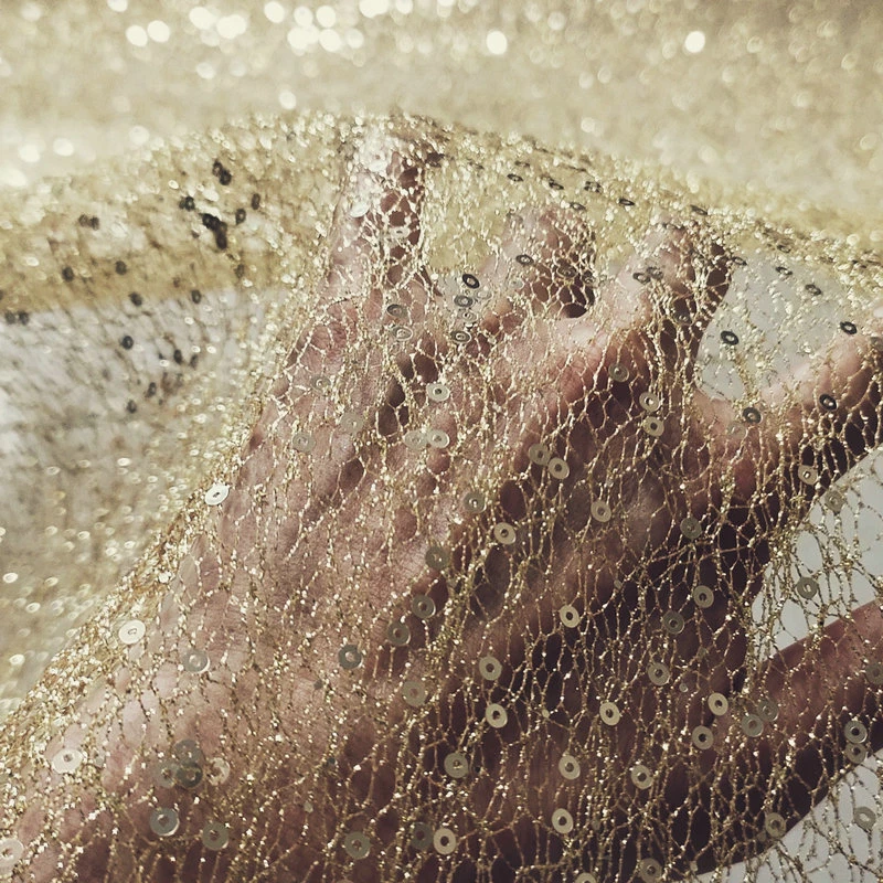 Bling Fabric Sequin Cloth Mesh Glitter for Stage Bridal Dress DIY Wedding Gold - Image 4 of 4