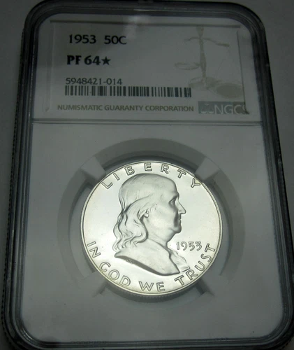 1953 Star Proof Silver Franklin Half Dollar 90 % Silver Certified PF64 *STAR NGC