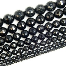 Faceted 4/6/8/10/12/14mm Black Agate Onyx Gemstone Round Loose Beads 15'' String