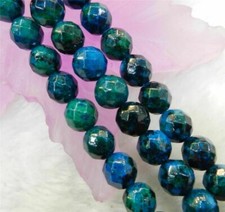 6/8/10mm Faceted Azurite Chrysocolla Gemstones Round Loose Beads 15"