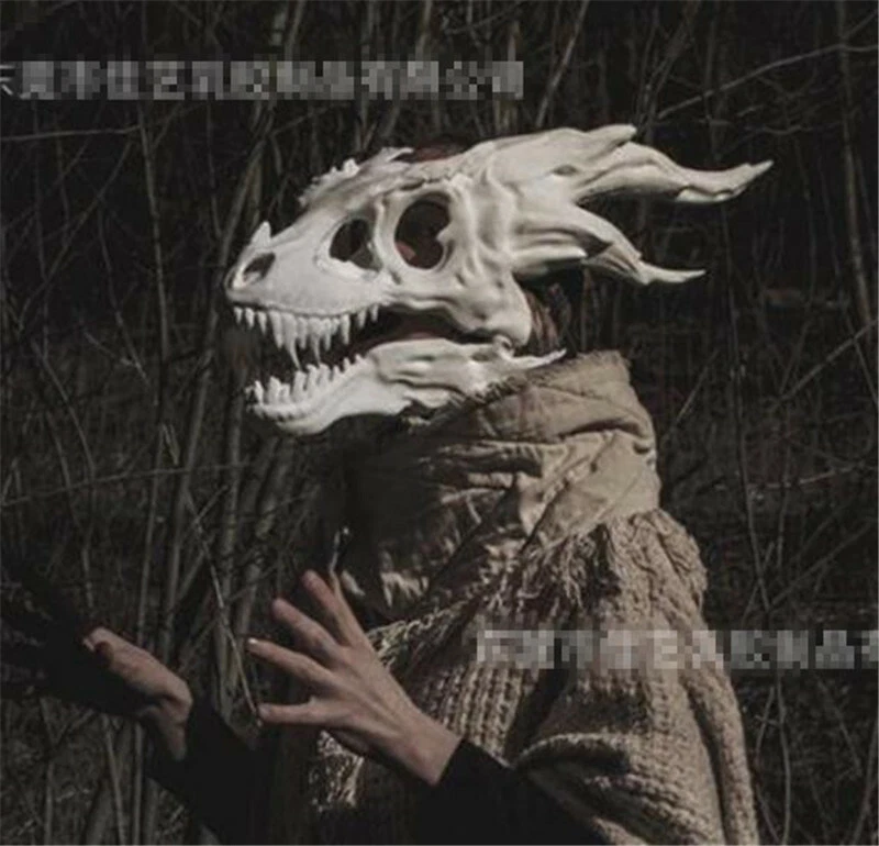 2022 QUENTE White Bone Dragon Skull Moving Mouth Coaplay Máscara de Látex Macia Halloween - Imagem 4 de 4