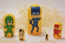 Cartoon Heroes Nesting Doll 4" 5 Pieces Hand Painted Wooden Matryoshka