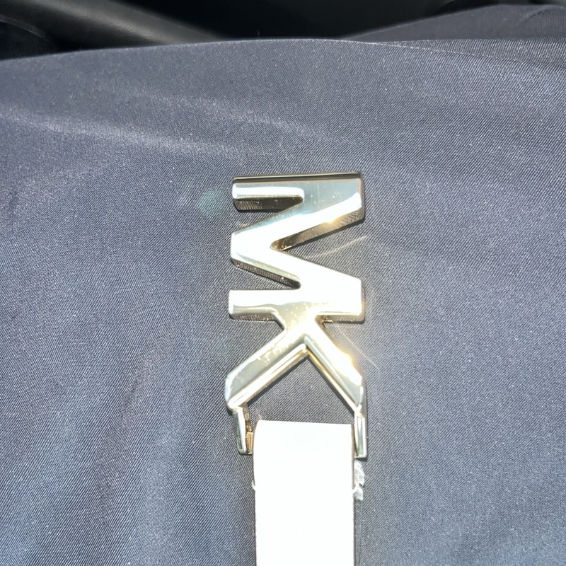 Michael Kors MK Logo $68 Gold Buckle vainilla thin Belt(L) Womens New