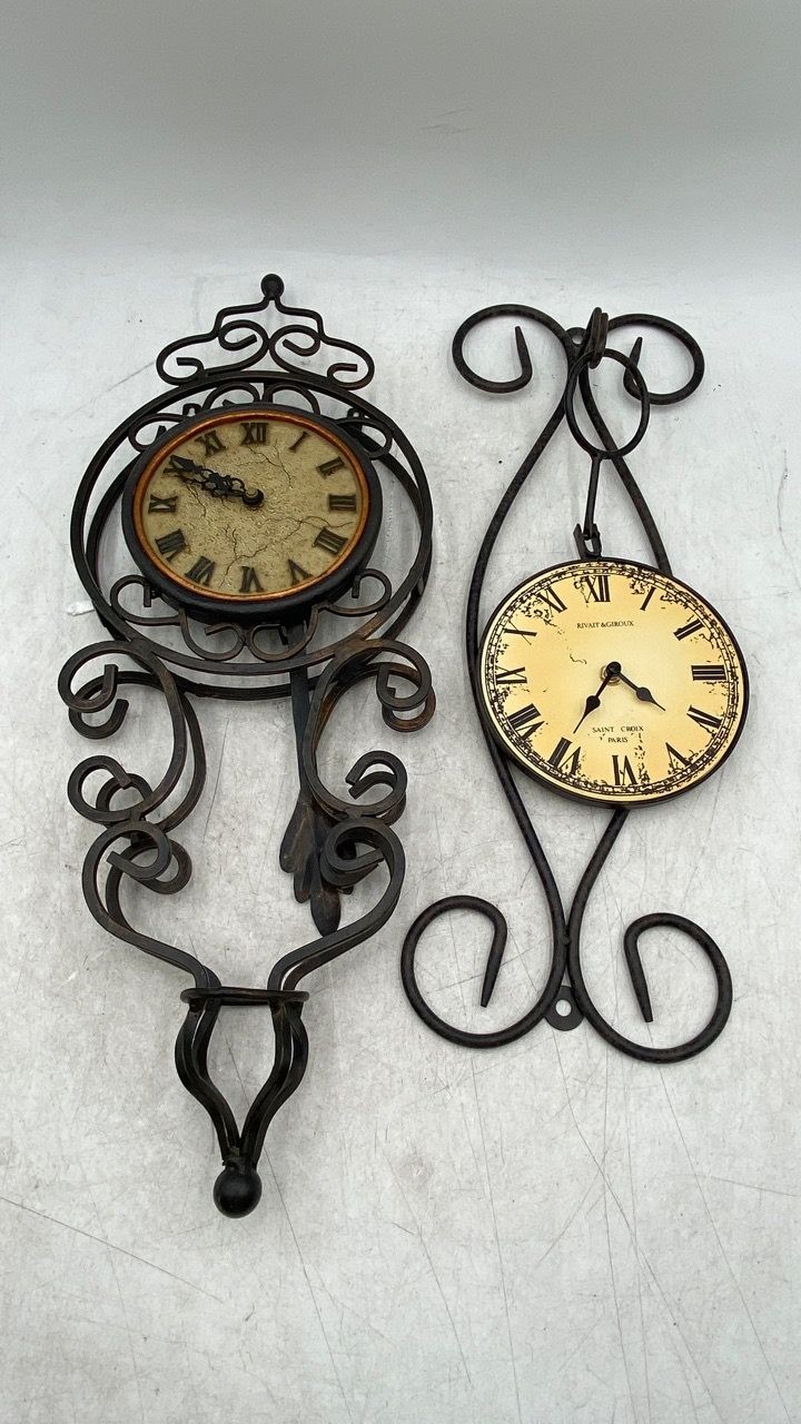 Rivait & Giroux Black Iron Roman Numeral Decorative Wall Clock Lot Of 2