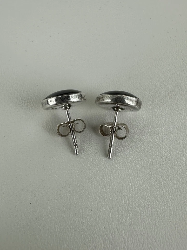 Orecchini A Perno Vintage In Argento Sterling Con Cerchio E Onice Nero - Immagine 2 di 4