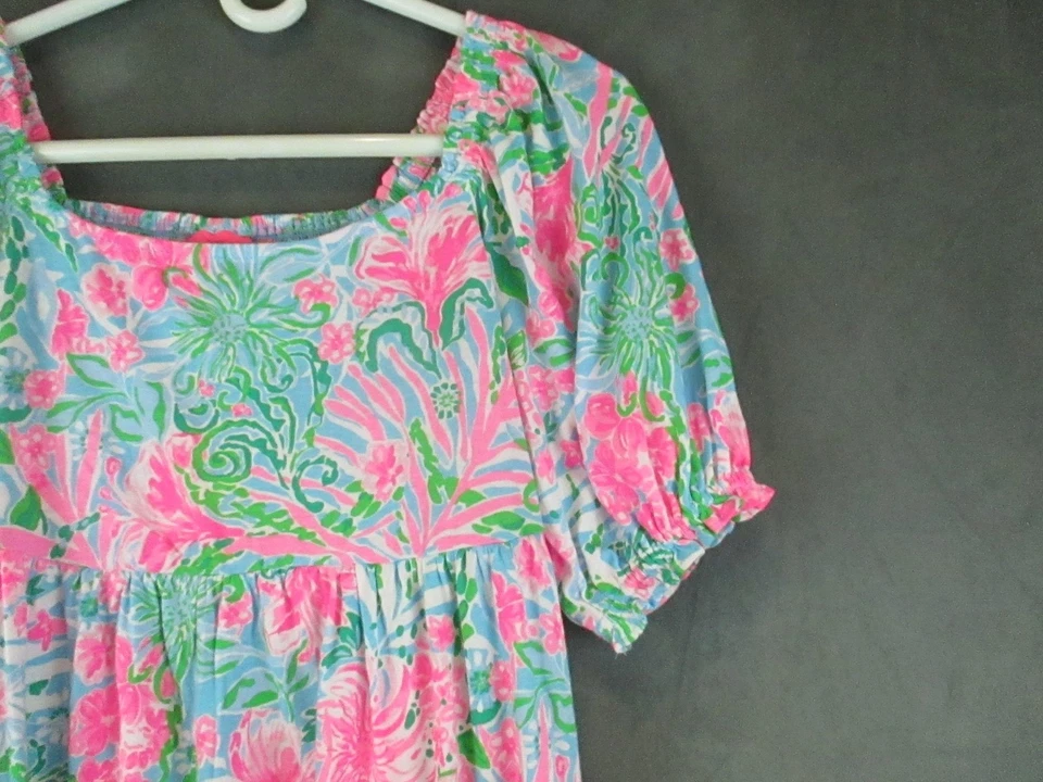 Vestido Lilly Pulitzer Niñas XL Mini Delaney Leaf It Wild Manga Abullonada Nuevo Foto 2 de 4