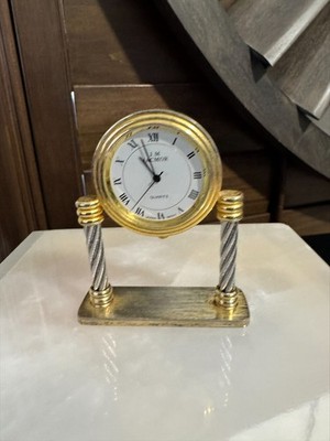Old J.M. Jacmor Quartz Desk Clock Gold And Silver Cable Style Working