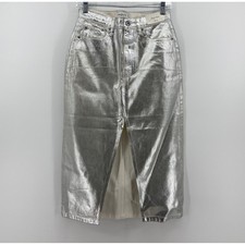 Abercrombie  Fitch Metallic Silver High Rise Midi Skirt Front Slit Size 27 4