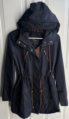 Zara Basic Lightweight Navy Blue Hooded Jacket w/ Contrast Trim - Size: S -NICE!