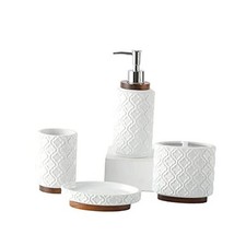 Bathroom Accessories Set 4 Pcs Toothbrush Holder Soap Dispenser Ceramic A-white
