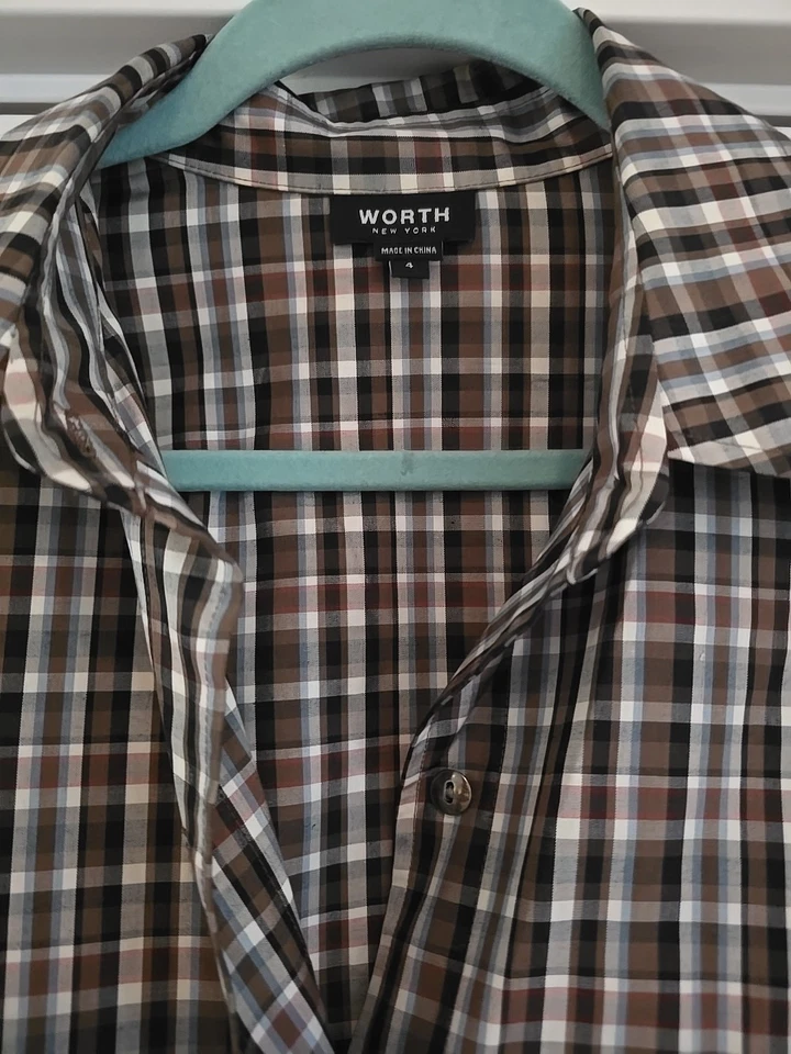 Worth New York Shirt Dress, Brown Checkered, Size 4 - Image 2 of 3