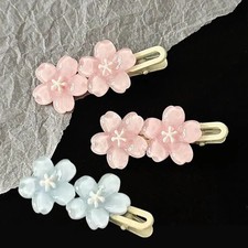Jelly Cherry Blossom Hair Clips Pink Blue Flower Hairpins for Girl Romantic