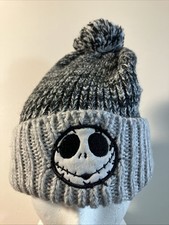 Disney The Nightmare Before Christmas Knit Pom Top Beanie Hat Black Grey Jack S