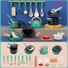 Kids Cooking Set 28PCS Toy Kitchen Utensils Pots Pans Role Play Children Gift UK