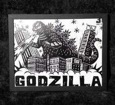 Godzilla Pabst Blue Ribbon Attack Peter Toho framed Poster! OBO