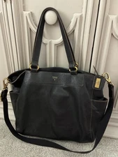 Fossil 1984 Black Pebbled Leather Tote Satchel Purse Messenger Bag