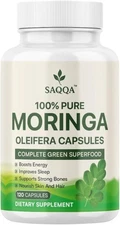 Pure Moringa Leaf Capsules By Saqqa - Superfood Dietary Supplement, 120 Ct 500mg