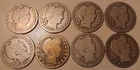 Lot of 8 Barber Half Dollars 3 - 1907D, `1909O, 1909P, 1915D 2 - 1915S