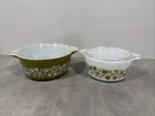 Pyrex Spring Blossom Green CRAZY DAISY Nesting Casserole Set 475B 474B Vintage