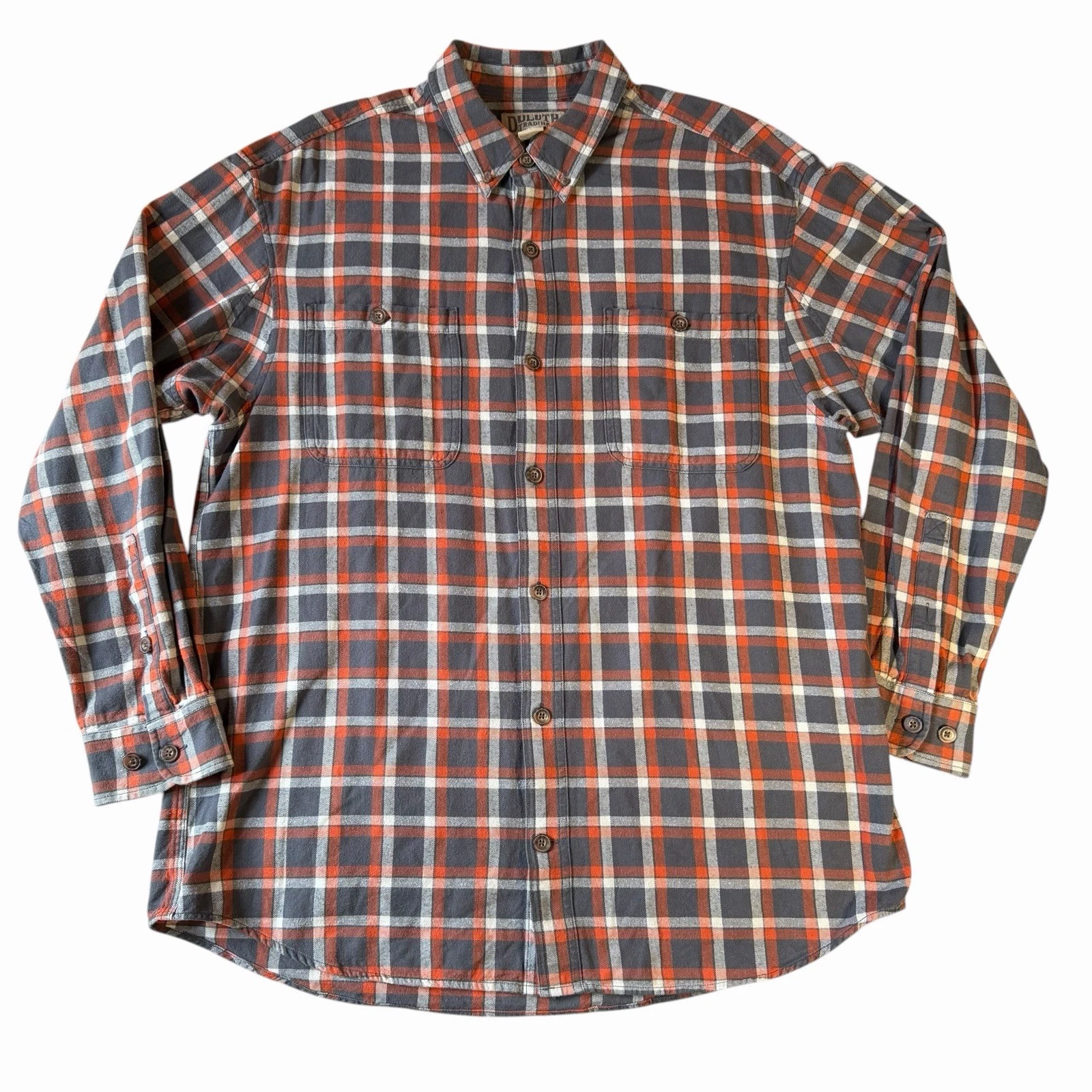 Duluth Trading Co Flannel Shirt Men's L Orange Gray Plaid Long Sleeve Outdoor
Opens in a new window 
