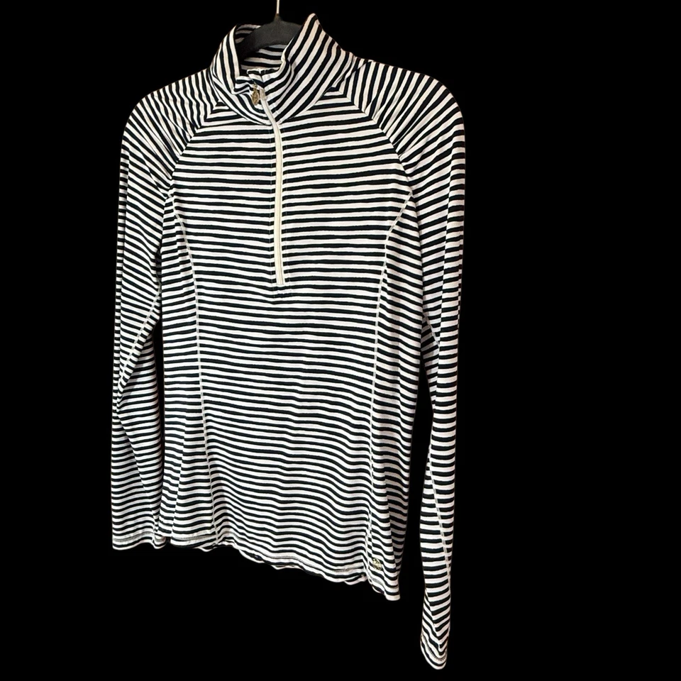 Pullover LILLY PULITZER Luxletic Justine Media Cremallera Azul Marino Blanco Rayas Talla M Foto 3 de 4