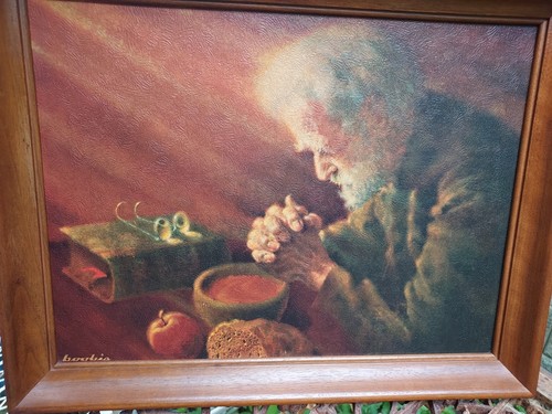 Vintage Silent Prayer Boobis gerahmter Druck signiert Spruch Gnade dankbar alter Mann - Bild 16 von 18