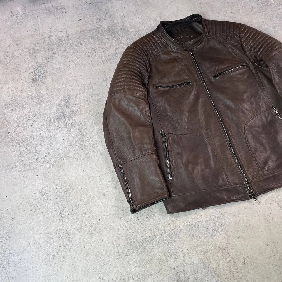 Werner Christ Brown Biker Leather Jacket - Image 3 of 4