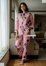 Indian Traditional Hand Block Floral Print Women  s Cotton Night Pajamas