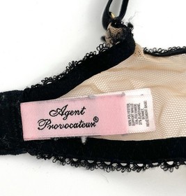 Agent Provocateur Luciela Bra 32C Peach Nude w Black Peony Floral Lace Lingerie