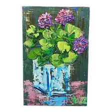 Clover in a Vase Original Oil Painting Semi-Abstract Art Handmade Wall Art OOAK