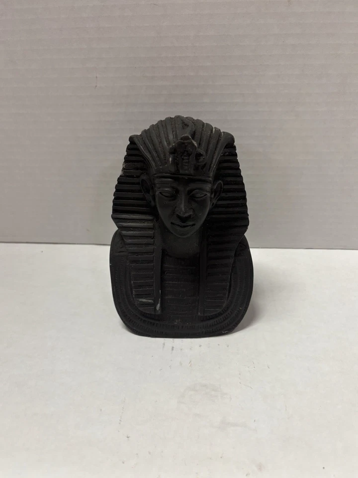 Busto de Tutankamón Estilo Egipcio Estatuilla Faraón Decoración Pequeña Negra Rústica 6 pulgadas Foto 2 de 4