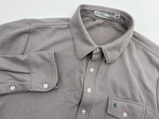 Criquet Men's Light Gray Pique Long Sleeve Polo Shirt with Pocket, Large, Peru