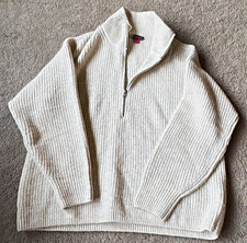 Vince Camuto Womens Ivory Rib-Knit Mock Neck 1/2 Zip Pullover Sweater L