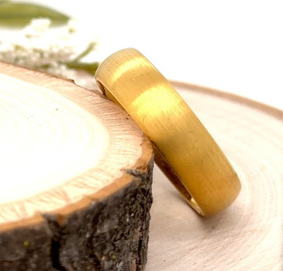 Matte Finish Domed Scratch-Free Christmas Band 6mm Gold Tungsten Wedding Ring