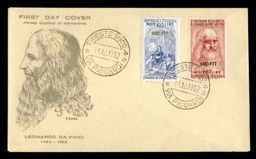 DR WHO 1952 ITALY AMG-FTT TRIESTE OVPT FDC DA VINCI ART COMBO M62349