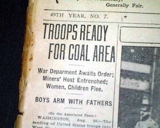 BATTLE OF BLAIR MOUNTAIN Mingo Co. West Virginia Coal Mine Wars 1921 Newspaper