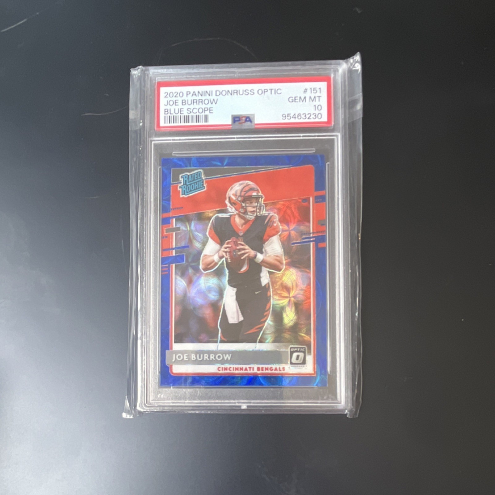 PANINI 2020 DONRUSS OPTIC RATED ROOKIE BLUE SCOPE JOE BURROW #151 PSA 10 BENGALS