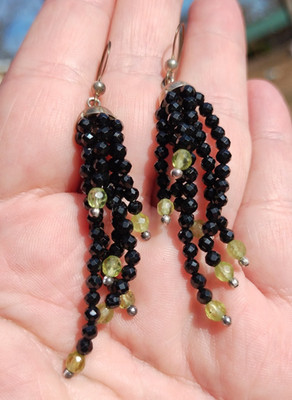 Jay King DTR faceted black spinel and Peridot dangle earrings 925 Sterling Silve