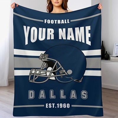 1pc Customizable Dallas Football Team Flannel Fleece Throw Blanket - Personali