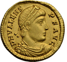 Valens, gold solidus, Nicomedia, 5th officina, AD 364 as RIC IX 2d.1