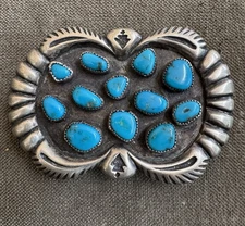 Nifty! Navajo Southwest Sterling Silver & Turquoise Vintage Belt Buckle