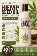 HEMPHAPPY Original Hemp Seed Oil Body Lotion Hydrating Non-Greasy 12 fl oz